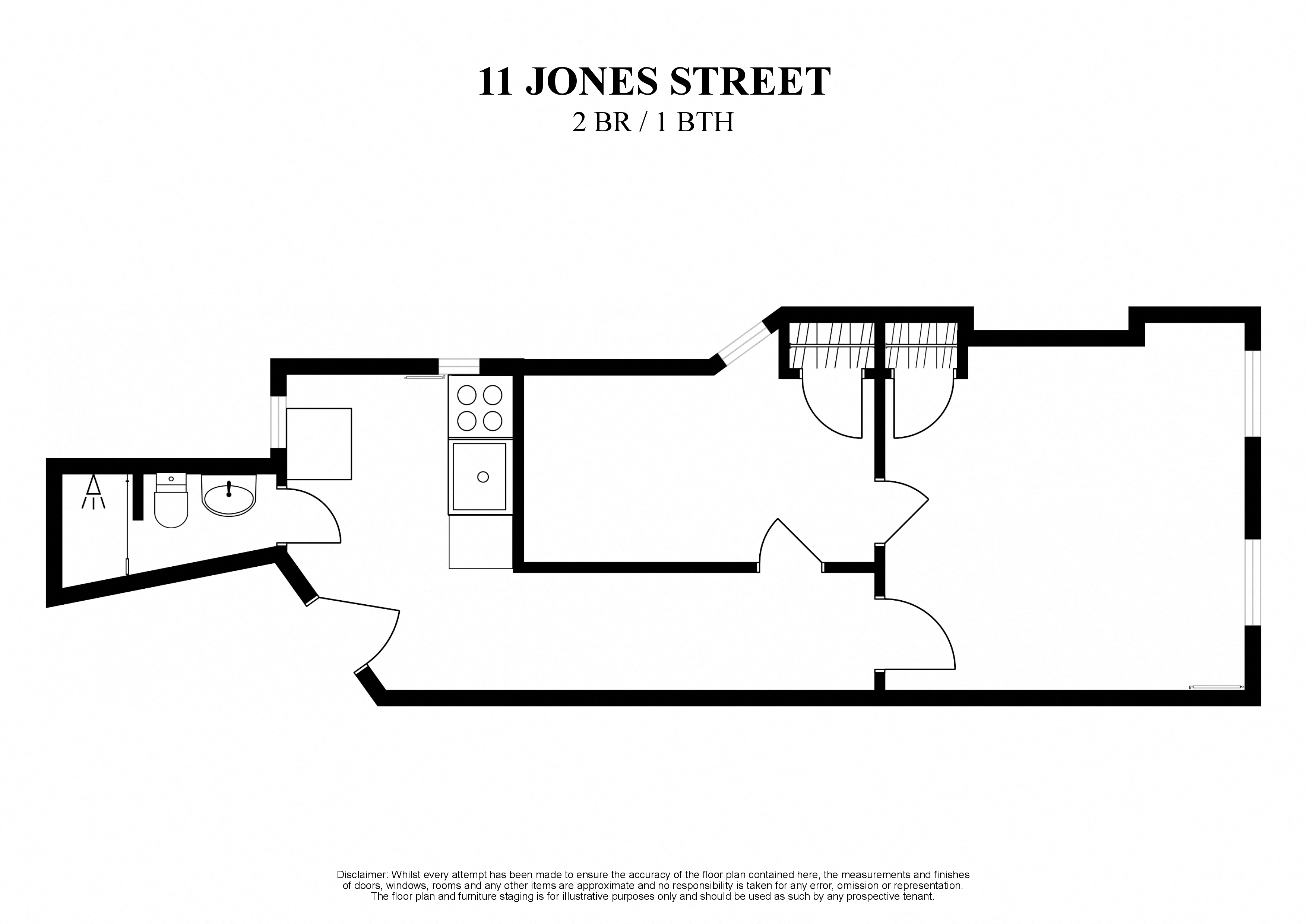 2D Floor plan of two bedroom one bath at 11 Jones Street New York